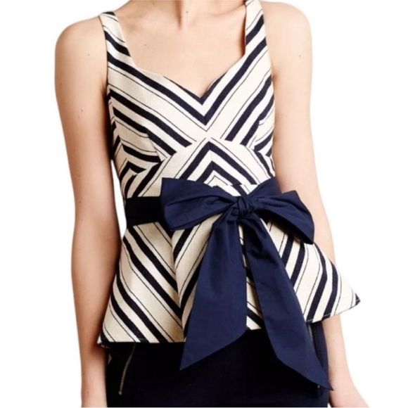 NWT Anthropologie Maeve Mitered Stripe Peplum Top 12 - Picture 2 of 9